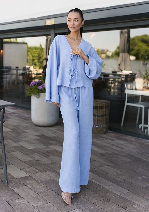 Костюм лляний на зав'язках блакитний - №2