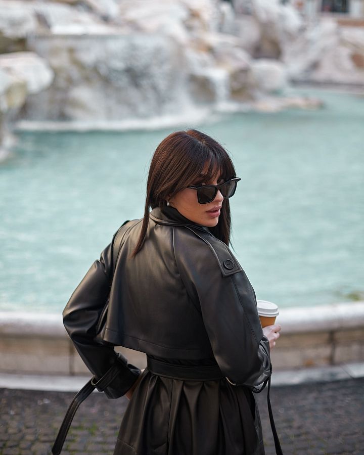 Тренч з екошкіри на замші чорний С0321/9 #RU# Тренч из экокожи на замше черный С0321/9 № 7