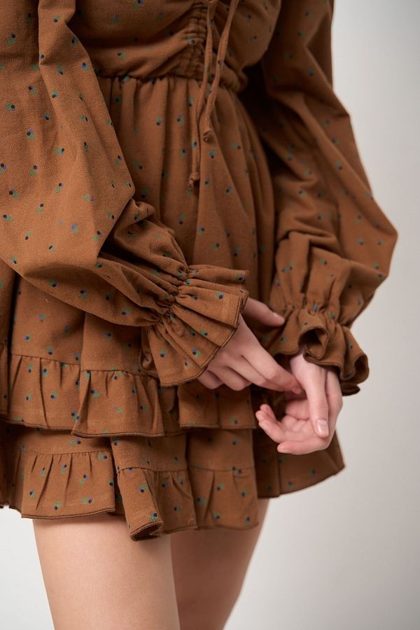 Сукня з подвійною спідницею темно-коричневий в квіти D0923/1/22 № 5