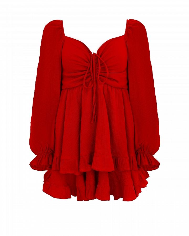 Сукня міні муслінова з рюшами червона  № 4