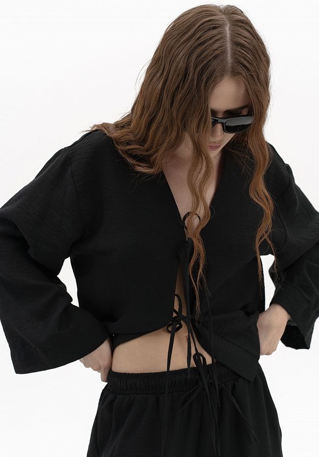 Костюм лляний на зав'язках чорний МБКТ/01 #RU# Костюм льняной на завязках черный МБКТ/01 № 3