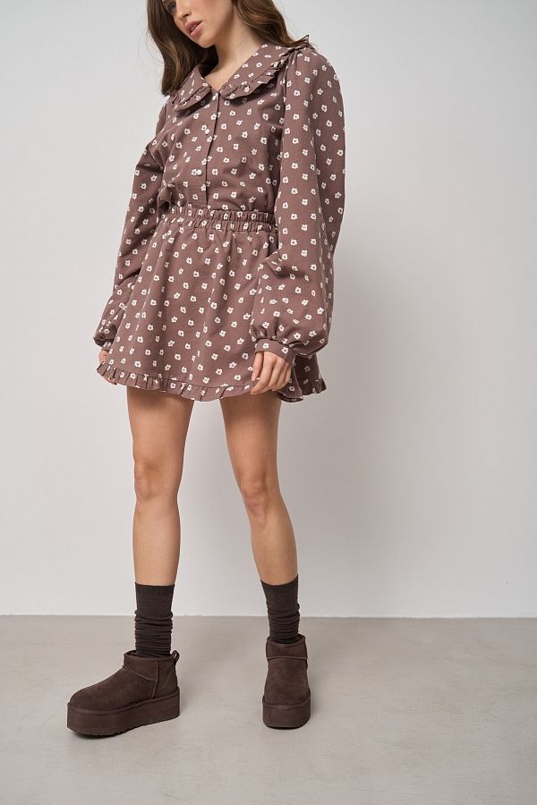 Костюм з бавовни сорочка та спідниця шоколадний МБКТ002 #RU# Костюм из хлопка рубашка и юбка шоколадный МБКТ002 № 3