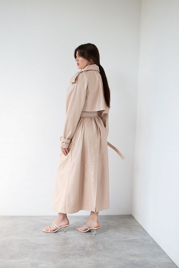 Тренч з екошкіри на тканинній основі з патами беж С0121/3 #RU# Тренч из экокожи на тканевой основе с патами беж С0121/3 № 5