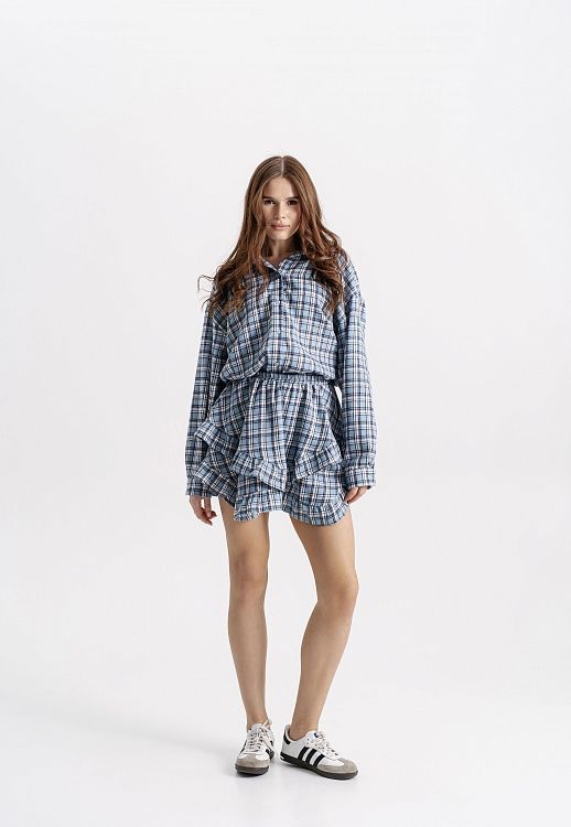Сорочка oversize в клітинку блакитна