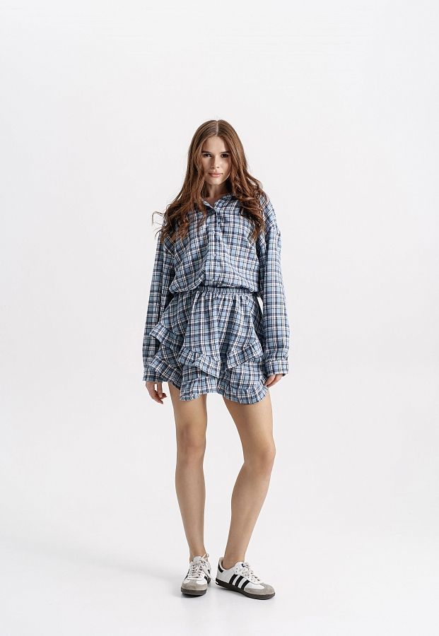 Сорочка oversize в клітинку блакитна P1409/4 #RU# Рубашка oversize в клетку голубая P1409/4 № 1