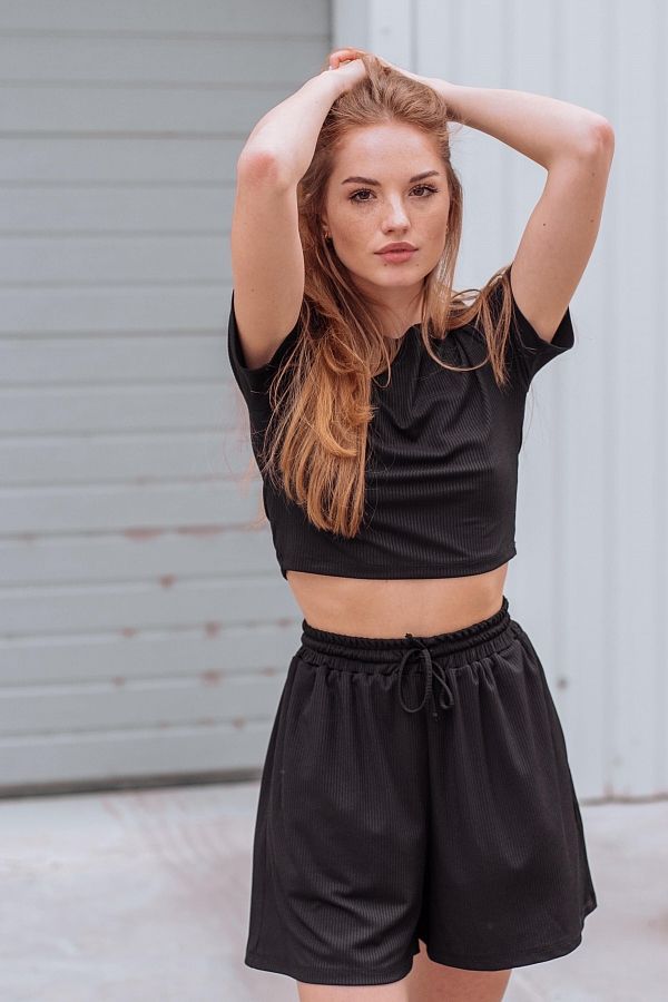 Костюм рубчик футболка з шортами чорний Н1021/13 #RU# Костюм рубчик футболка с шортами черный Н1021/13 № 2