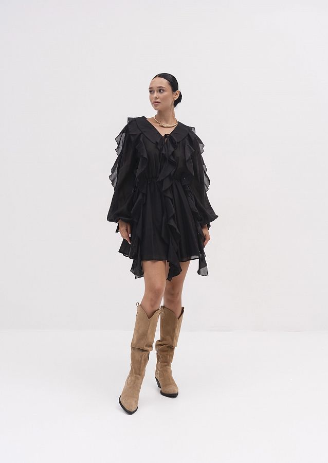 Сукня вуаль з воланами довгий рукав чорна SVDR/02 № 1