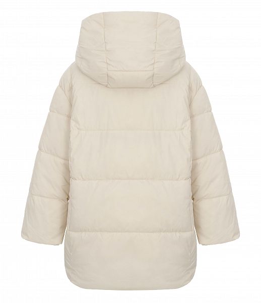  Пуховик подовжений на замку з капюшоном молочний - №2