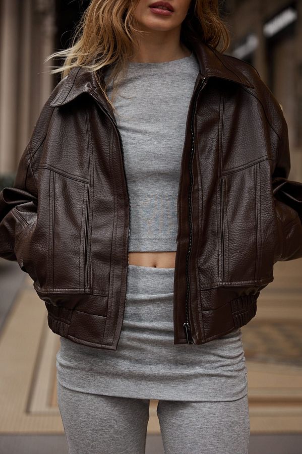 Куртка oversize шкіряна коричнева URBAN-01 #RU# Куртка oversize кожаная коричневая URBAN-01 № 4