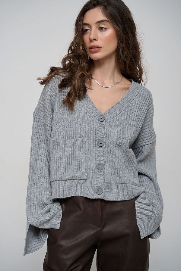 Кардиган з кишенями сірий ТН220097 #RU# Кардиган с карманами серый ТН220097 № 2