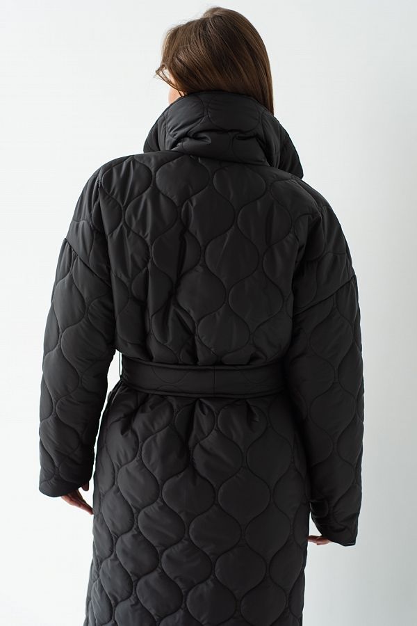 Куртка стьобана довга з поясом візерунок хвилька чорна МБПЩ001/11 #RU# Куртка стеганая длинная с поясом узор волна черная МБПЩ001/11 № 4