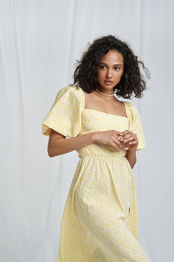 Сукня міді з рукавами ліхтариками жовта D0623/2 № 1