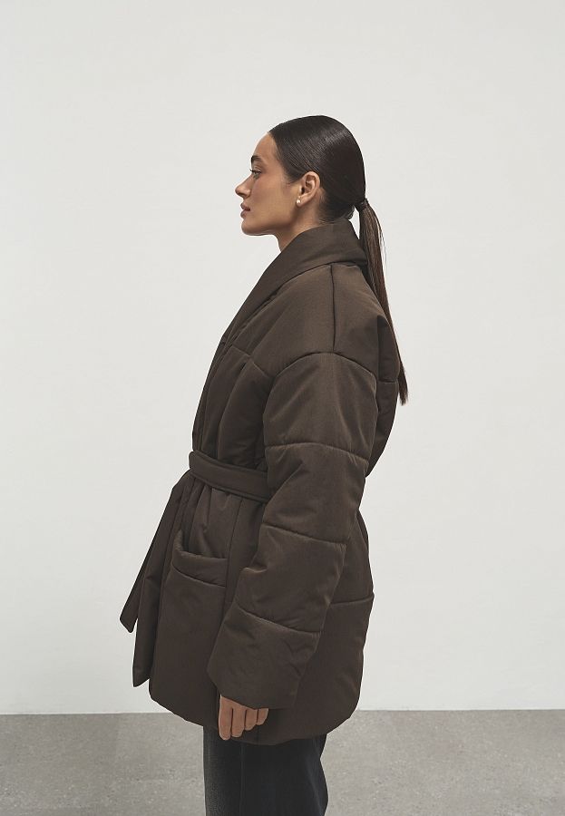 Пуховик подовжений під пояс преміум коричневий PUHPRK01/01 #RU# Пуховик удлиненный под пояс премиум коричневый  PUHPRK01/01 № 2