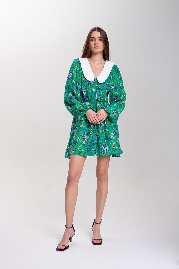 Сукня міні з білим коміром зелена D0423/3 № 2