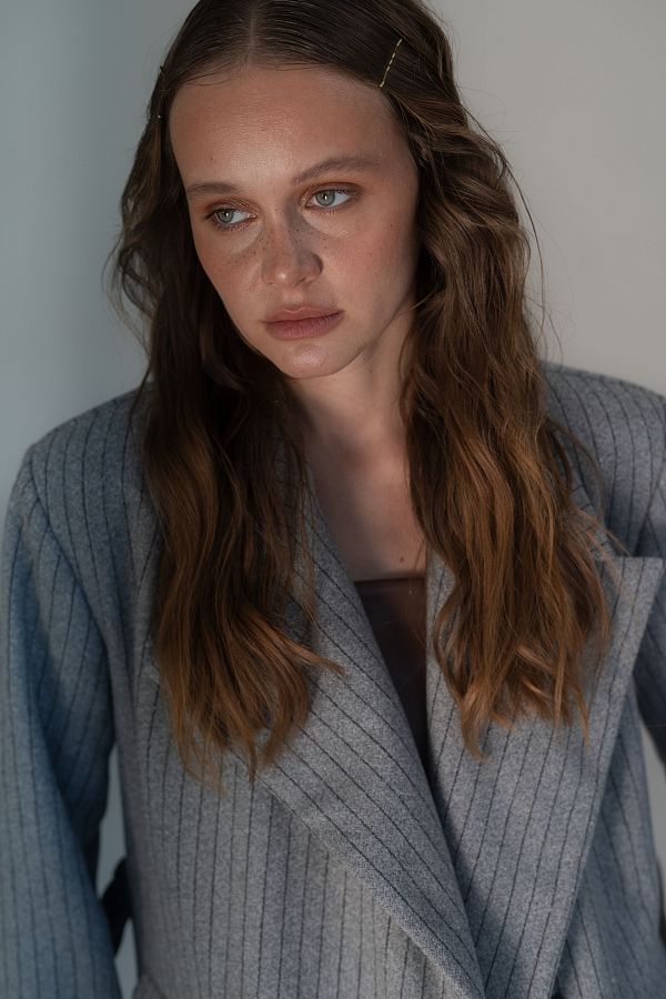 Пальто в смужку сіре C2304/2 #RU# Пальто в полоску серое C2304/2 № 5