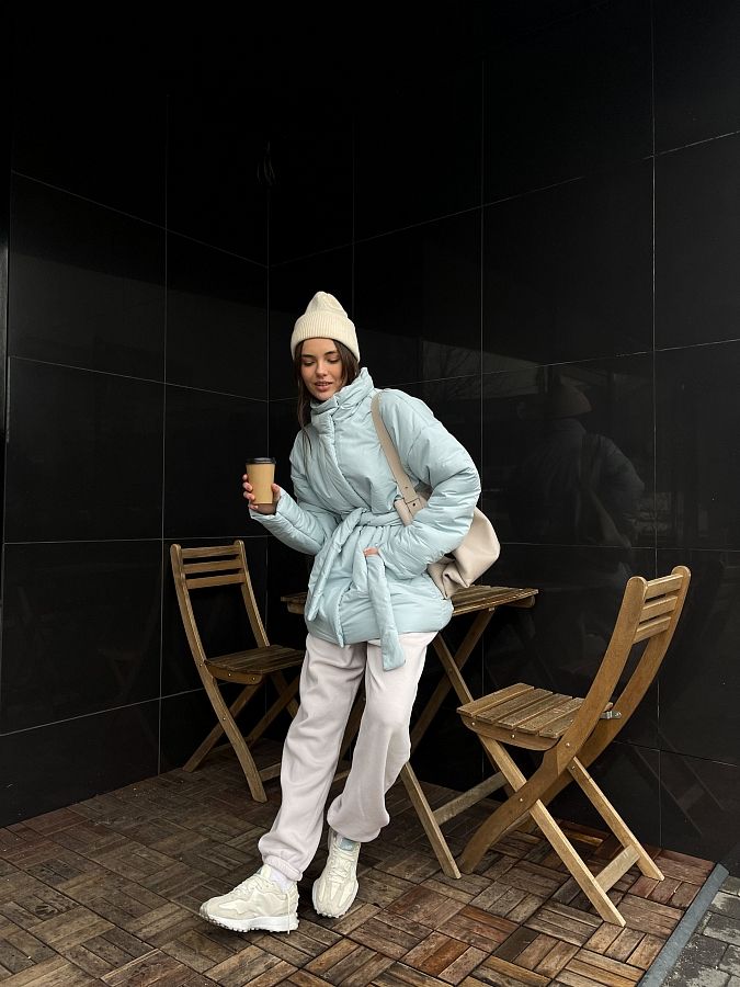 Куртка з поясом на застібці блакитна К0422/4 #RU# Куртка с поясом на застежке голубая К0422/4 № 1