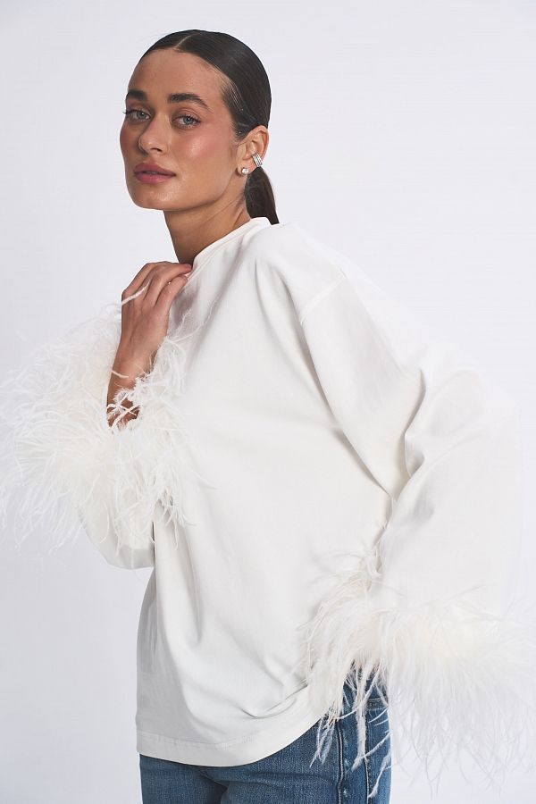 Лонгслів з пір'їнками молочний LSML/01 #RU# Лонгслив с перьями молочный LSML/01 № 4