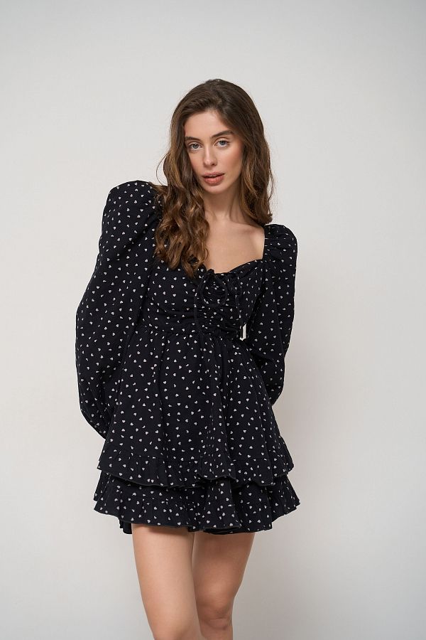 Сукня з подвійною спідницею чорне в білі серця  № 1