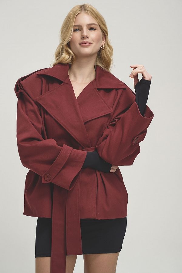 Тренч вкорочений котоновий бордовий PREM/04 #RU# Тренч укороченный котоновый бордовый PREM/04 № 4