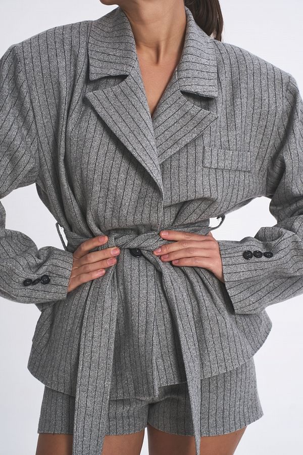 Костюм у смужку піджак та шорти сірий SU26/2 #RU# Костюм в полоску пиджак и шорты серый SU26/2 № 2