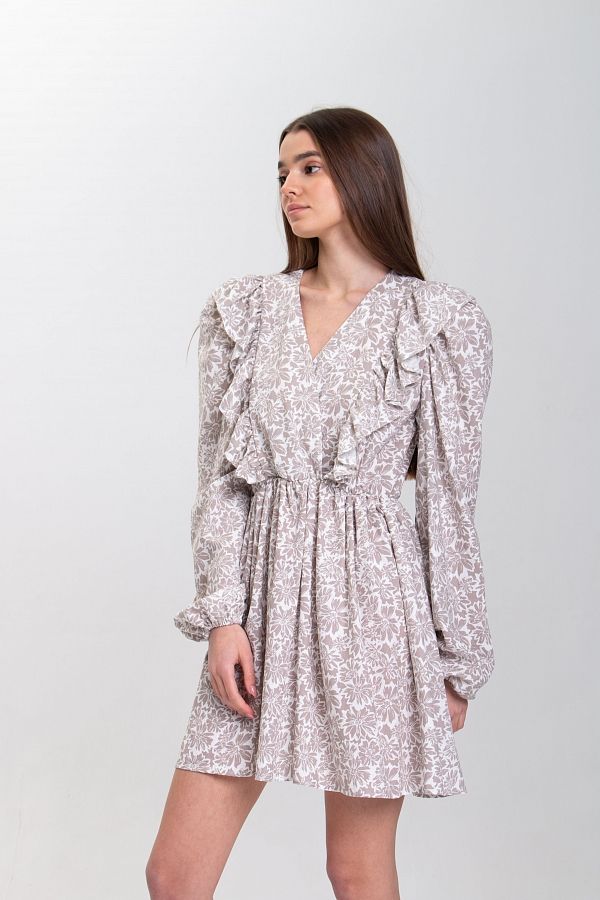 Сукня міні з воланами бежева D0523/2 № 3