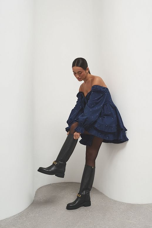 Сукня з подвійною спідницею темно-синя в горошок - №2