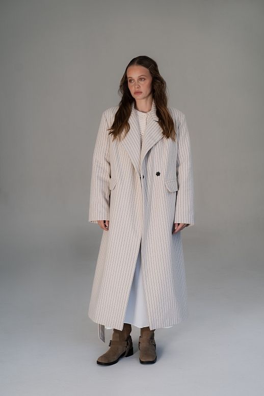 Пальто в смужку світло-бежеве - №2