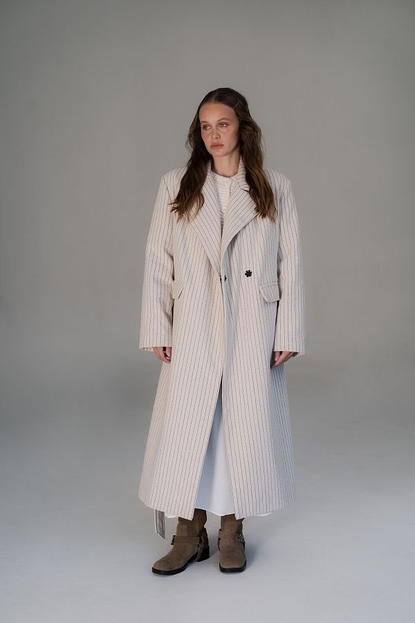Пальто в смужку світло-бежеве C2304/1 #RU# Пальто в полоску светло-бежевое C2304/1 № 1