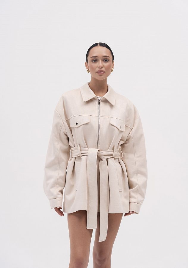 Куртка замшева з поясом (на замку) молочна KZNZ/01 #RU# Куртка замшевая с поясом (на замке) молочная KZNZ/01 № 2