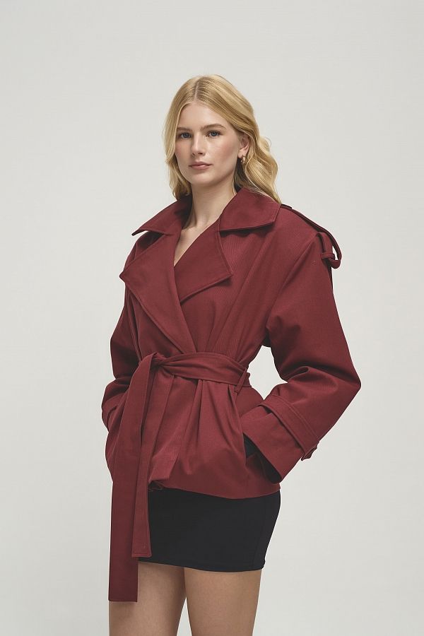 Тренч вкорочений котоновий бордовий PREM/04 #RU# Тренч укороченный котоновый бордовый PREM/04 № 3