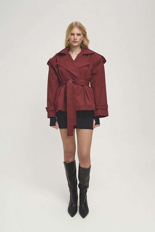 Тренч вкорочений котоновий бордовий - №2