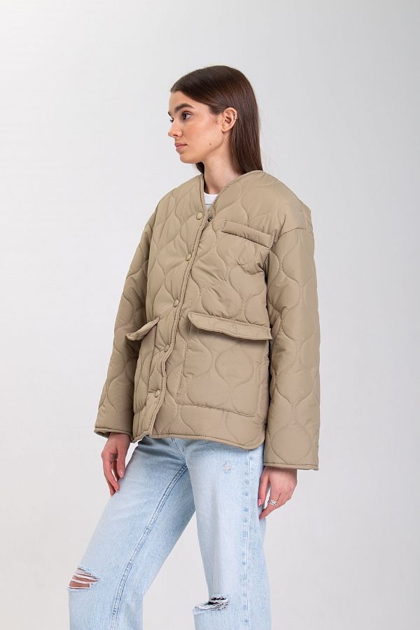 Куртка на кнопках з кишенями візерунок хвилька оливкова К0423/3 #RU# Куртка на кнопках с карманами узор волна оливковая К0423/3 № 5