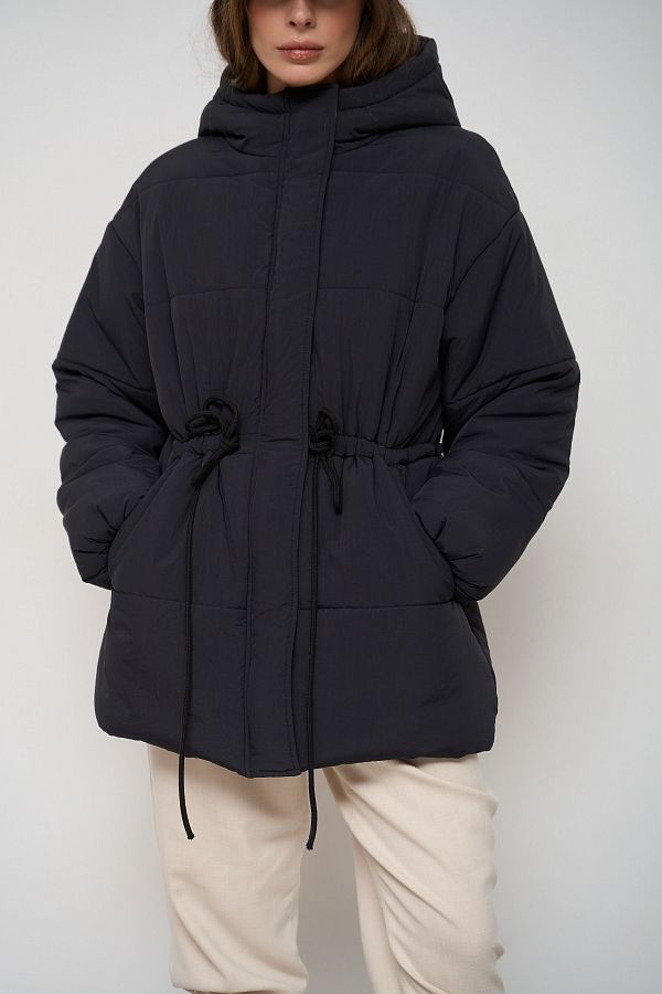 Куртка з капюшоном на замку подовжена чорна РЕ01 #RU# Куртка с капюшоном на замке удлиненная черная РЕ01 № 3