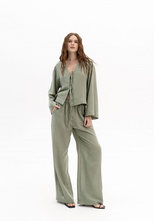 Костюм лляний на зав'язках салатовий - №2
