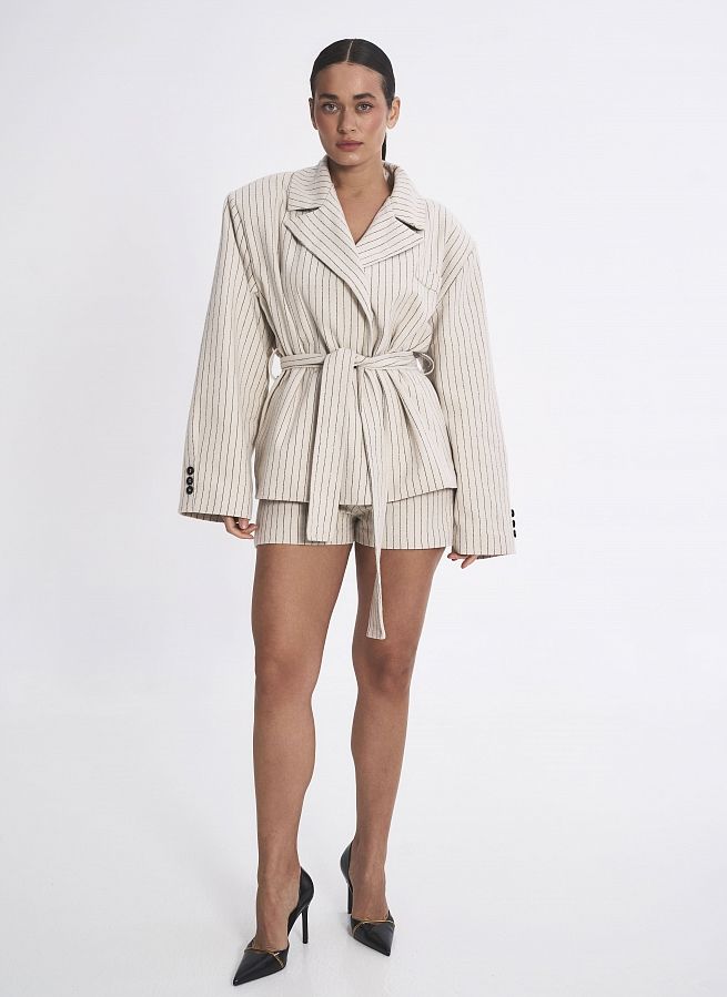 Костюм у смужку піджак та шорти молочний SU26/1 #RU# Костюм в полоску пиджак и шорты молочный SU26/1 № 3