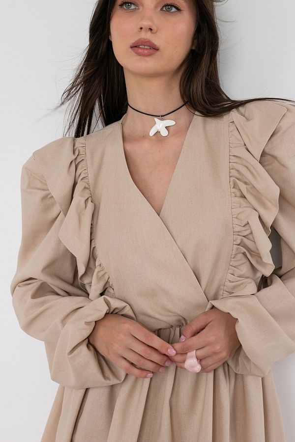 Сукня льон з воланами бежева VL3032/4 № 4