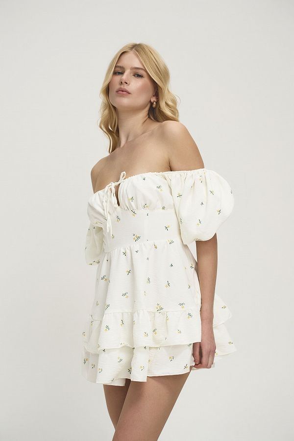 Сукня міні короткий рукав молочна в жовті квіти ССКР/2 № 4