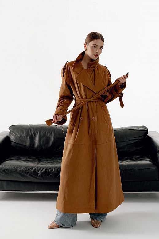 Тренч максі замшевий рудий - №2