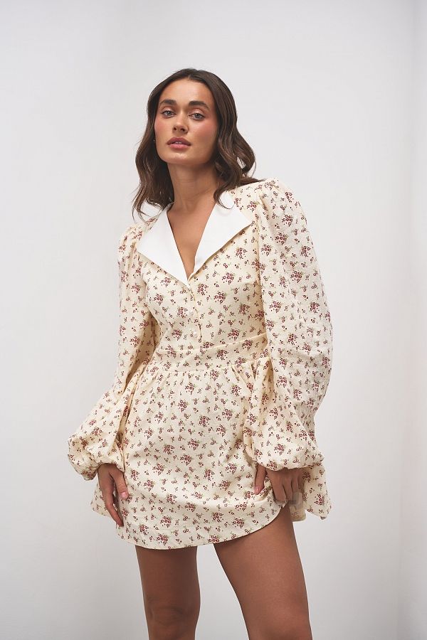 Сукня з білим комірцем кремова в квіти МБПЛ 14.08 № 1