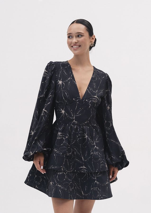 Сукня креш-софт довгий рукав чорна в великі квіти SKS/03 № 1