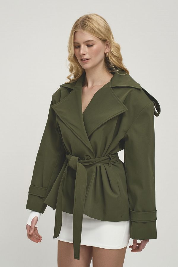 Тренч вкорочений котоновий оливковий PREM/05 #RU# Тренч укороченный котоновый оливковый PREM/05 № 1