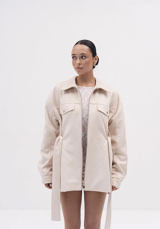 Куртка замшева з поясом (на замку) молочна