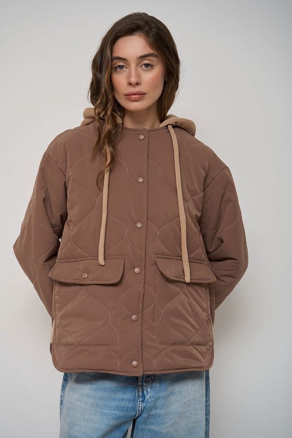 Куртка з трикотажним капюшоном коричнева KR9901 #RU# Куртка с трикотажным капюшоном коричневая KR9901 № 1