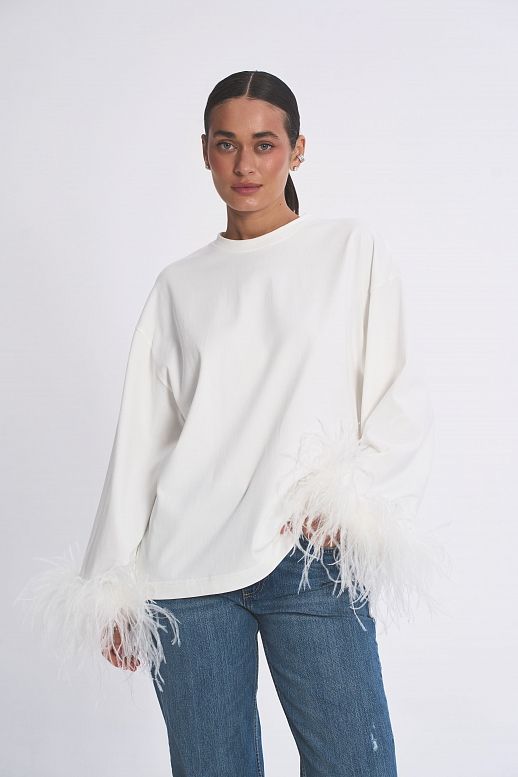Лонгслів з пір'їнками молочний - №2