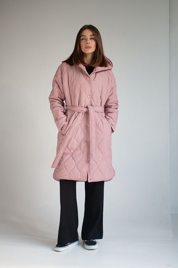 Куртка стьобана з капюшоном пудрова МБПТ002/1 #RU# Куртка стеганная с капюшоном пудровая МБПТ002/1 № 1