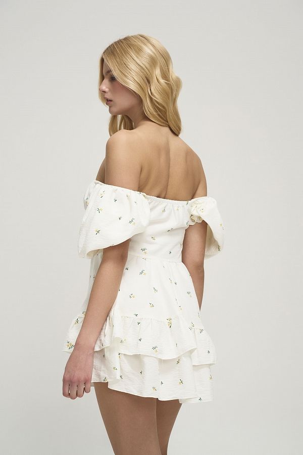 Сукня міні короткий рукав молочна в жовті квіти ССКР/2 № 6