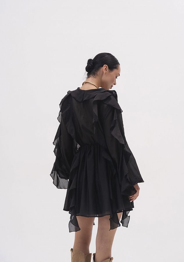 Сукня вуаль з воланами довгий рукав чорна SVDR/02 № 4