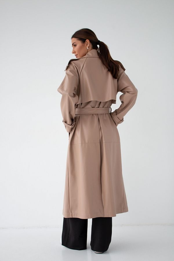 Тренч з екошкіри на замші темно-бежевий С0321/3 #RU# Тренч из экокожи темно-бежевый С0321/3 № 4
