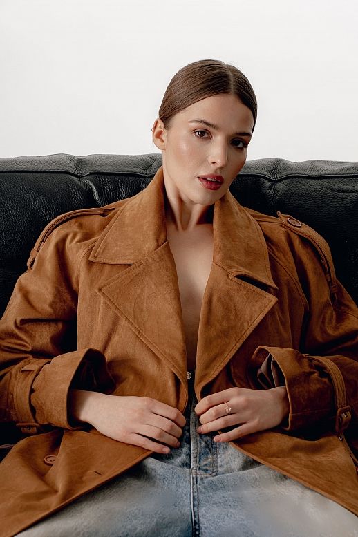 Тренч максі замшевий рудий