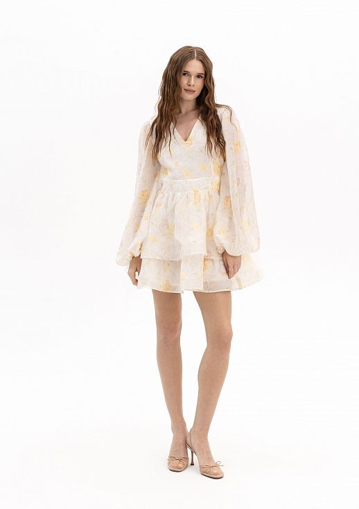 Сукня міні з органзи рожева в квіти